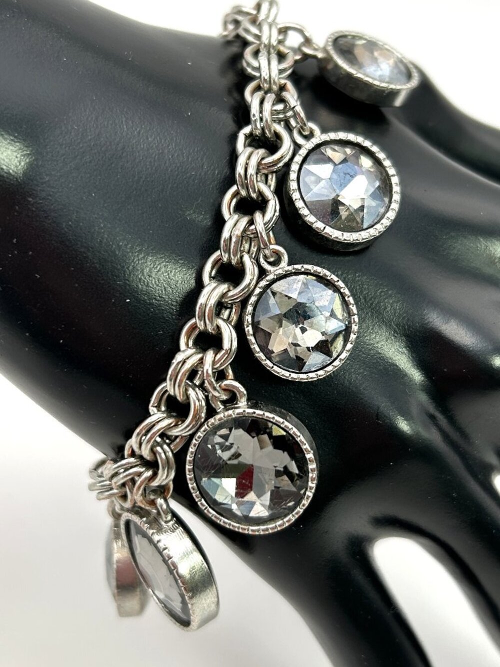 White House Black Market Crystal Charm Bracelet Toggle Chunky Dangle WHBM